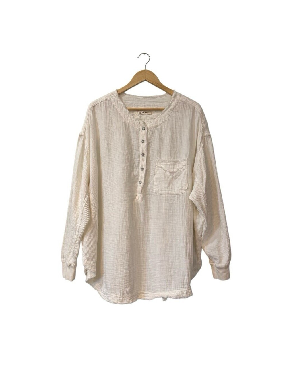 We The Free People Oversize Top M Cream Cotton Button Fray Pillowy Cover Up